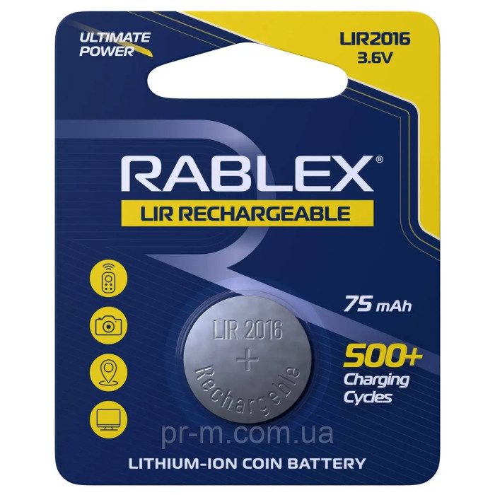 Акум.Rablex CR2016 3.6 V 75mAh blister card/1 pcs/24/