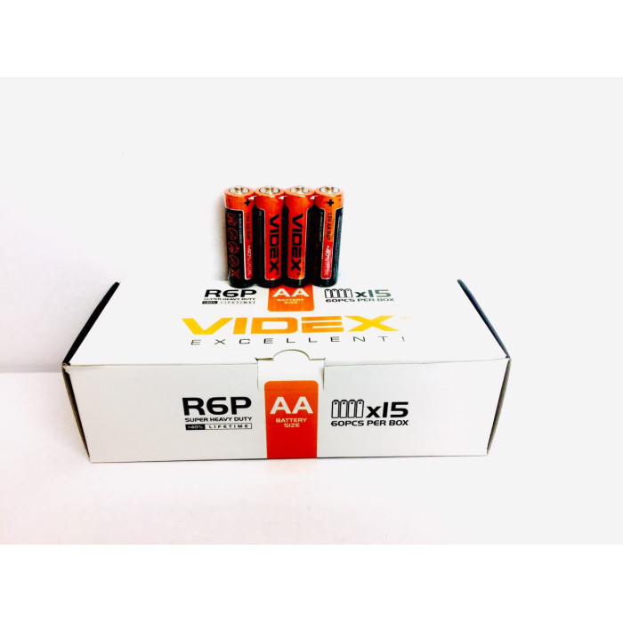 Батарейка сольова VIDEX R6P/AA 4 pcs SHRING (60/1200 шт./яский)