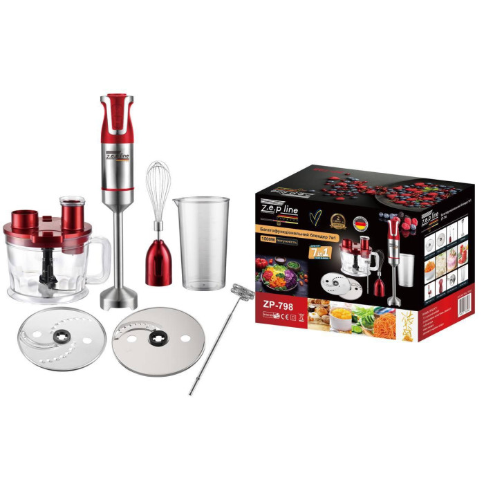 Багатофунціональний блендер Zepline 7в1 1500 Вт ZP-798 Червоний (8)