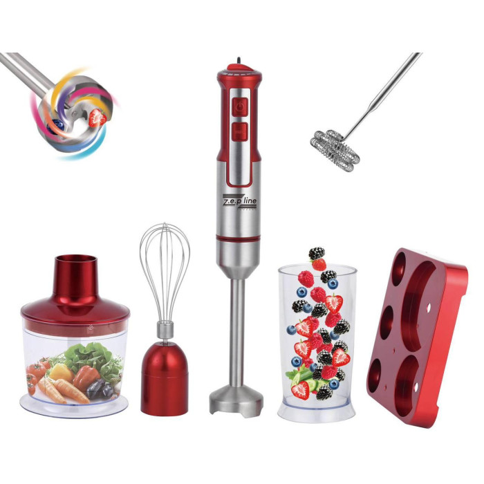 Ручний заглибний блендер 6в1 на підставці Zepline ZP-118 1500 Вт Червоний (6)