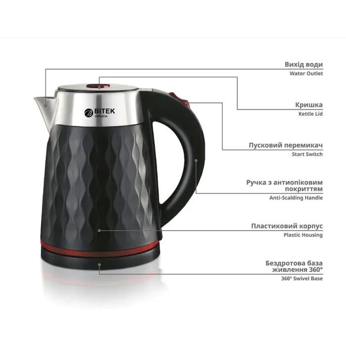 Чайник електричний 2,0л 2000Вт BITEK BT-7931/ 6757 (16)