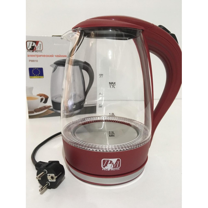 Чайник скляний PROMOTEC PM-810 Red (6 шт./ясть)