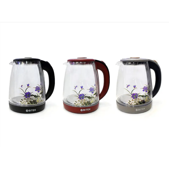Електрочайник скляний 1,8 л 2400 Вт BITEK з квіткою BT-3111 (12 шт./ясть)