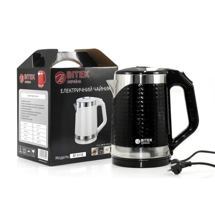 Електрочайник нерж. 2.2 л 2000 Вт BITEK BT-3118/ 7527 (16 шт./яский)