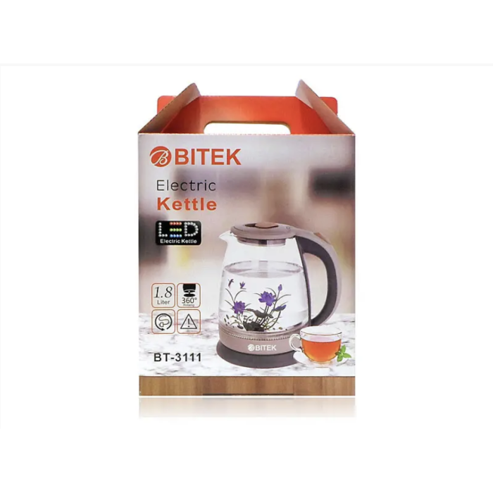 Електрочайник скляний 1,8 л 2400 Вт BITEK з квіткою BT-3111/ 9467 (12 шт./ясть)