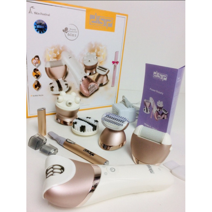 Багатофункціональний електричний епілятор пилка масажер очисник 6в1 DSP 70019 + тример для брів