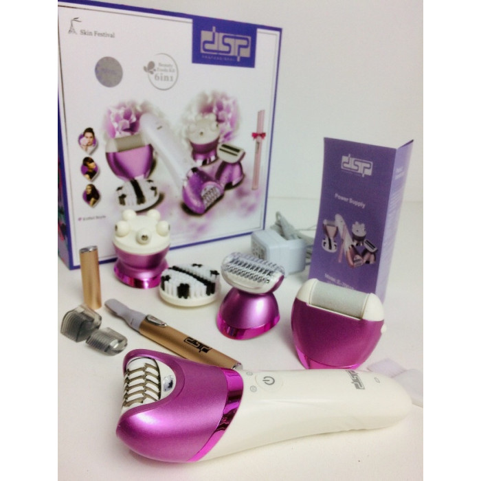 Багатофункціональний електричний епілятор пилка масажер очисник 6в1 DSP 70019 + тример для брів