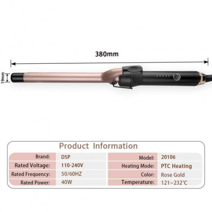 Плойка для завивання волосся DSP 20106, для створення локонів, кераміка, 19 мм (24 шт./ящи)