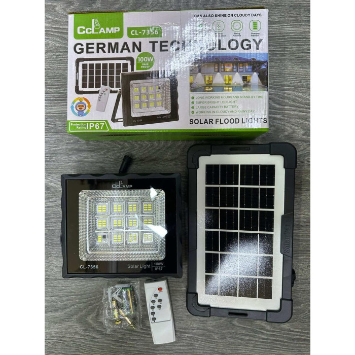 CL-7356 Прожектор акумуляторний світлодіодний 100W з сонячною панеллю CL 7356 (20)