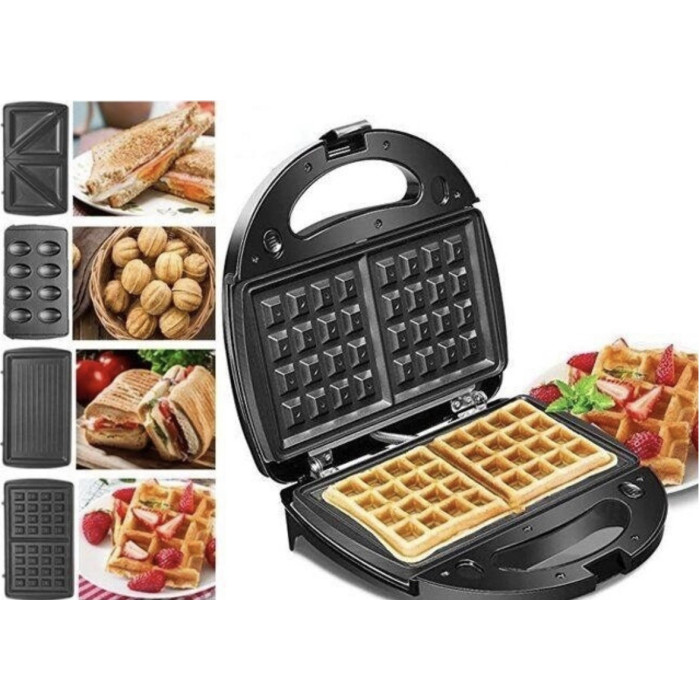 Гриль, бутербродниця, сендвічниця, вафельниця 4в1 Crownberg CB-1074 зі знімними формами (4 шт)