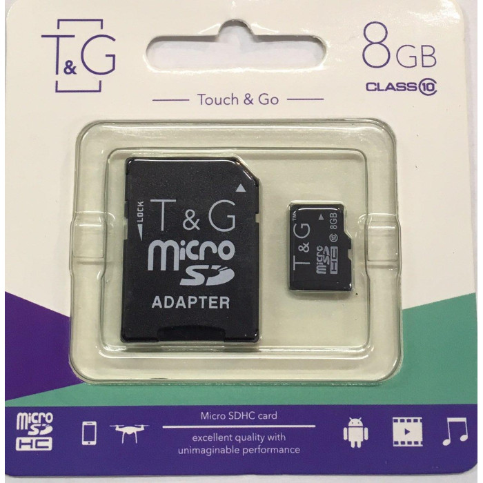 Картка пам'яті T&G micro SDHC 8 GB Class 10 +адаптер