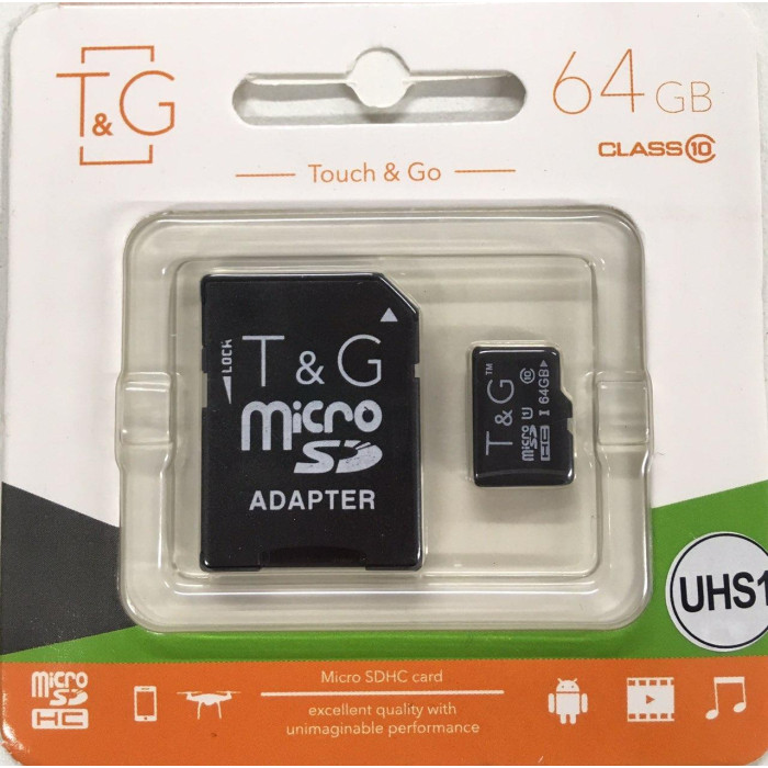 Картка пам'яті T&G micro SDHC 64 GB Class 10 +адаптер