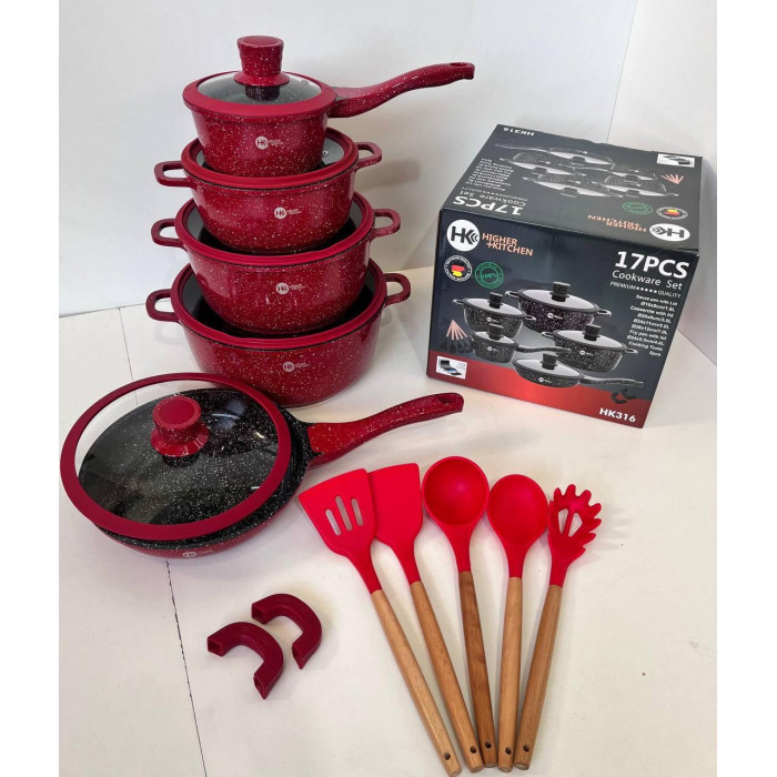 НК-316 Посуд набір круглих каструль (17 предметів) + силікон приладдя Higher Kitchen (4)