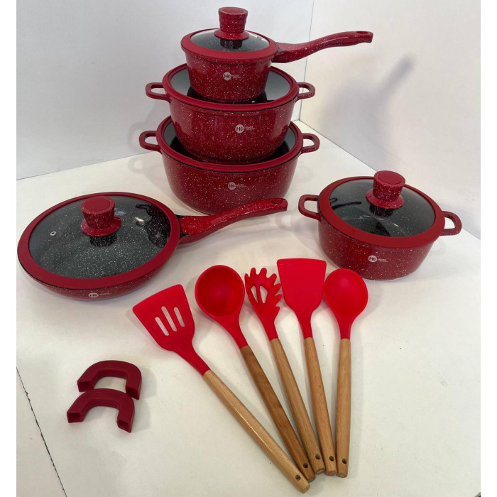 НК-316 Посуд набір круглих каструль (17 предметів) + силікон приладдя Higher Kitchen (4)