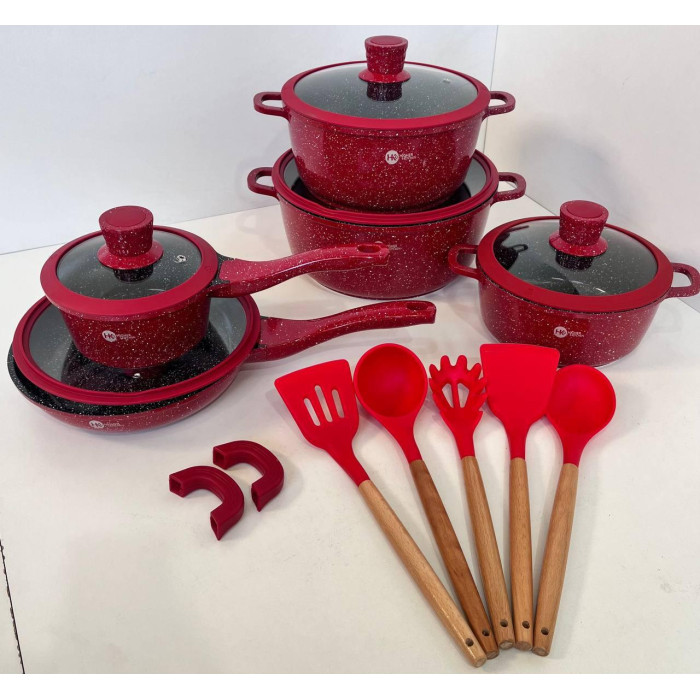 НК-316 Посуд набір круглих каструль (17 предметів) + силікон приладдя Higher Kitchen (4)