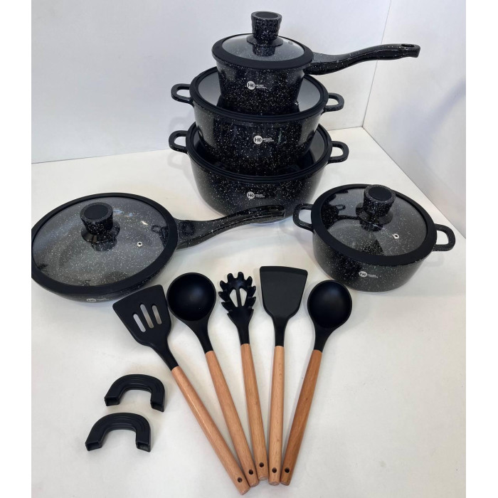 НК-316 Посуд набір круглих каструль (17 предметів) + силікон приладдя Higher Kitchen (4)