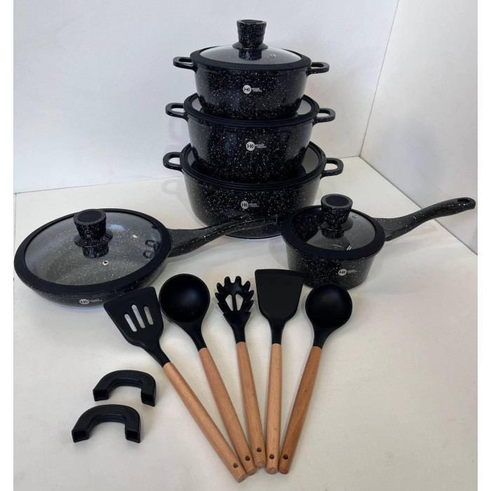 НК-316 Посуд набір круглих каструль (17 предметів) + силікон приладдя Higher Kitchen (4)