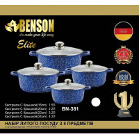 Набір каструль8пр1,5 л; 2,2л; 3,2 л; 4,2 л; Синій із білими домішками, Гранітне покриття BN-381 (2)