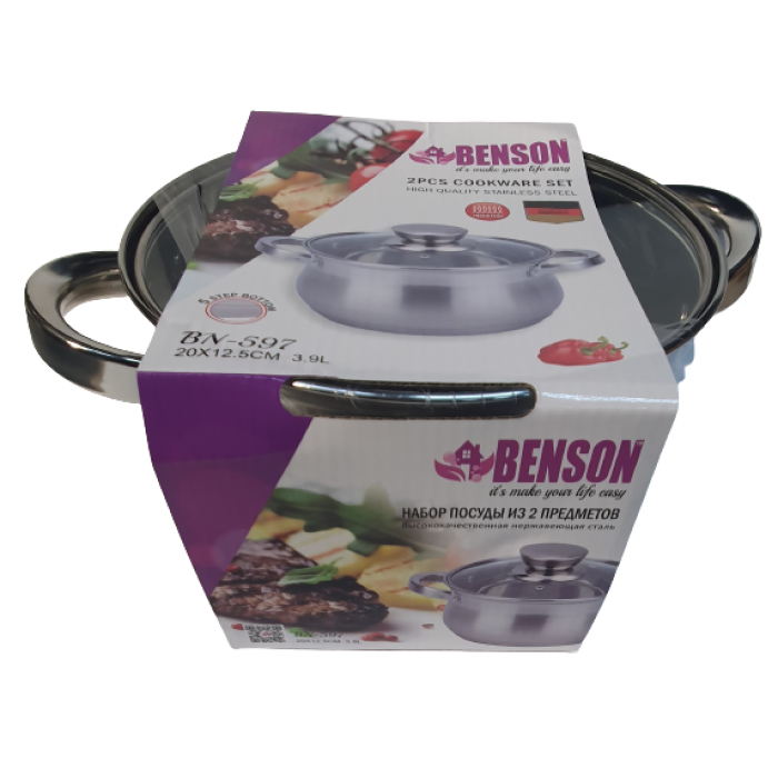 Каструля з кришкою-Нерж.сталь 3.9 л, 20*12,5 см BN-597 (6 шт./ясть)