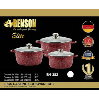 Набір каструль6пр 2,2 л; 3,2 л; 4,2 л; Червоний із білими домішками, Гранітне покриття BN-382 (4)