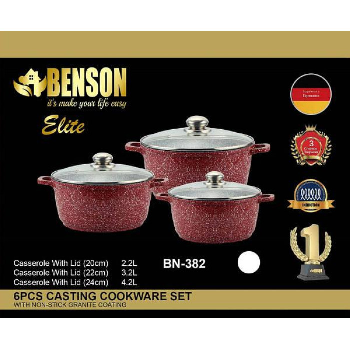 Набір каструль6пр 2,2 л; 3,2 л; 4,2 л; Червоний із білими домішками, Гранітне покриття BN-382 (4)