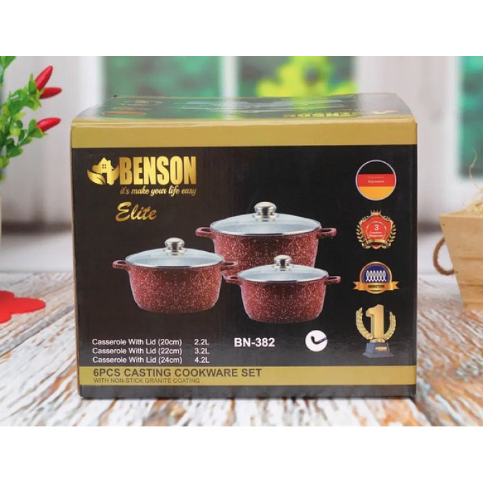 Набір каструль6пр 2,2 л; 3,2 л; 4,2 л; Червоний із білими домішками, Гранітне покриття BN-382 (4)