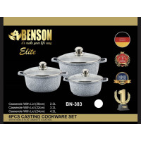 Набір каструль6пр 2,2 л; 3,2 л; 4,2 л; Сірий із білими домішками, Гранітне покриття BN-383 (4)