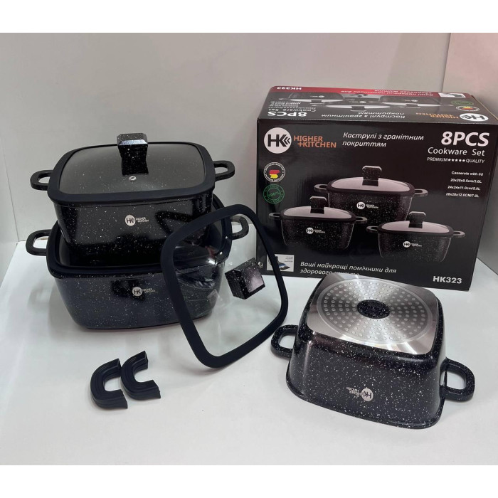 НК-323 Каструлі Набір квадратних із силіконовими кришками (4)