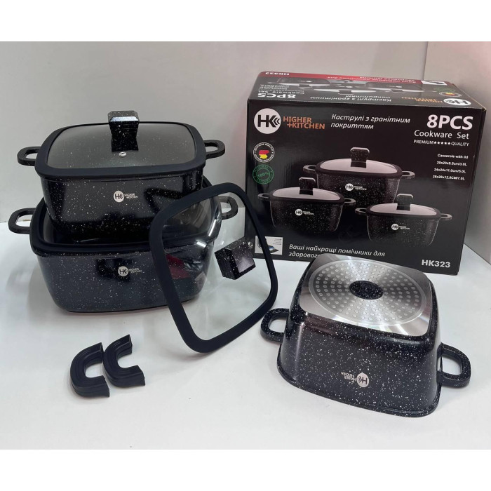 НК-323 Каструлі Набір квадратних із силіконовими кришками (4)