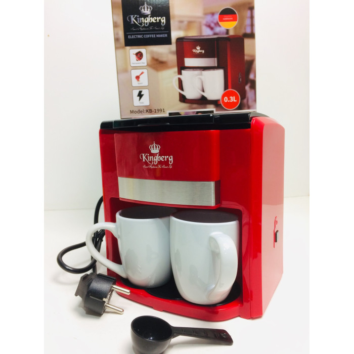 Кавоварка з двома чашками електрична Червона Kingbeg KB 1991 (6 шт./ясть)