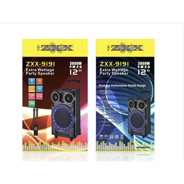 Акустична переносна колонка ZXX-9191/ 8215 60Вт 12" 67х38х32см TWS/FM/USB/TF/SD/BT/REC/LED/2MIC (1)