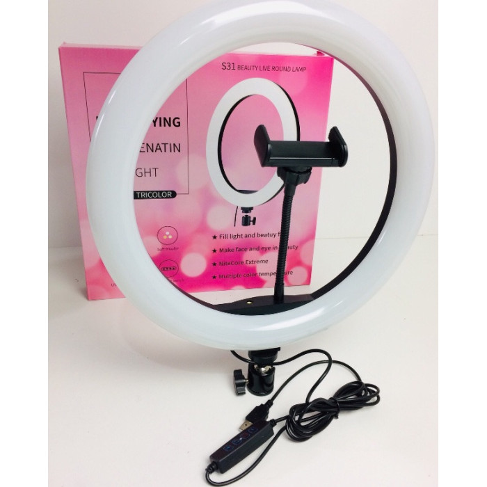 Кільцева LED-лампа S31 (1 кріп.тел.) (кер. на дроті) USB (33 см) (30 шт./ясть)