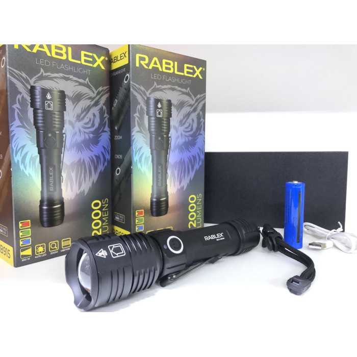 Ліхтар акумуляторний ручний з червоним,синім, зеленим і білим світлом 2000 LUMENS RABLEX RB 915 (60