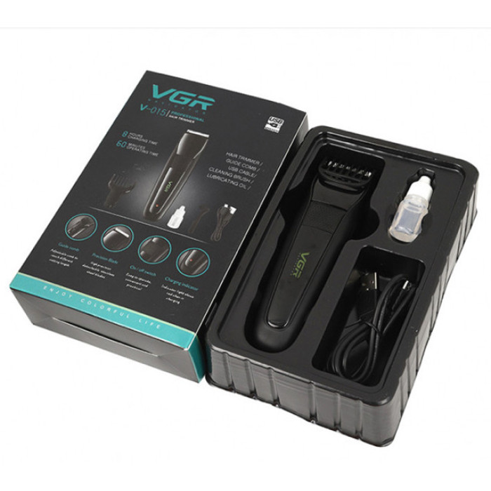 Машинка для стриження волосся VGR V-015 Professional Black акумуляторна, 1000 мА·год, 5 Вт (60 шт./ясть)