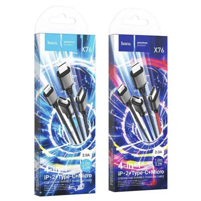 Кабель HOCO X76 4-in-1 Super charging cable(iP+iP+Type-C+Micro) (120)