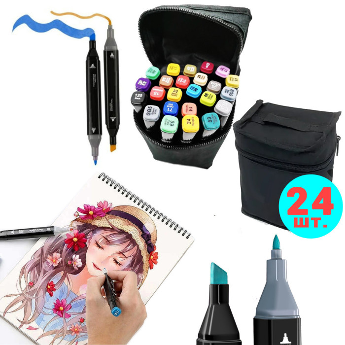 Набір двосторонніх скетч маркерів 24 штук Touch Raven, на спиртовій основі (50 шт./ясть)