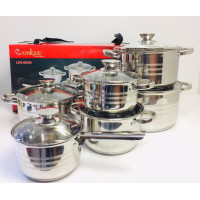 Набір каструль UNIQUE UN-5036 12 пр. (2,1л, 2,1л, 2,9 л, 3,9л, 5,1 л, 6,5 л, з кришками) (2 шт./ясть)