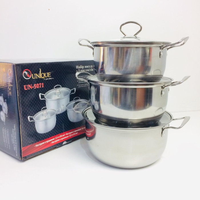 Набір каструль UNIQUE UN-5071 6 пр (20,22.24 см) (12 шт./ясть)
