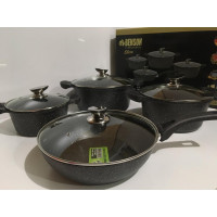 BN-333 (2)-Набір каструль і сковорода 2.5 л 4.5 л 6.5 л; 28 см чорн. (2 шт./яск)