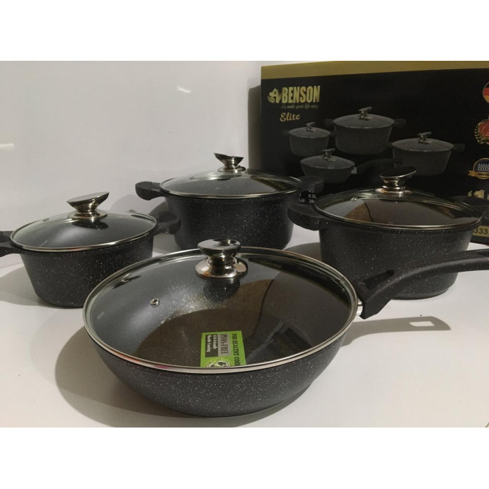 BN-333 (2)-Набір каструль і сковорода 2.5 л 4.5 л 6.5 л; 28 см чорн. (2 шт./яск)