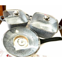 BN-326 (2)-Набір квадратний каструль 3 л 5 л і сковорода 26*5,5 см Гранітне покр. світле