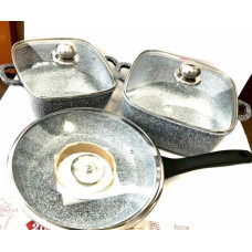 BN-326 (2)-Набір квадратний каструль 3 л 5 л і сковорода 26*5,5 см Гранітне покр. світле