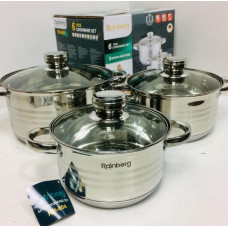Набір каструль Rainberg RB-604 з неіржавкої сталі для всіх типів плит, 6 предметів (2 шт./ясть)