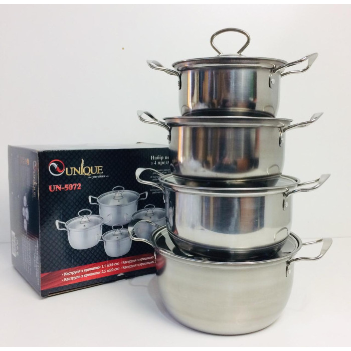 Набір каструль UNIQUE UN-5072 8 пр (16,18,20,22 см) (12 шт./ясть)