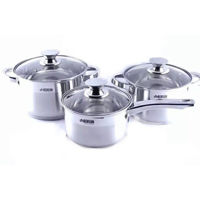 BN-198 (4)-Набір каструль нерж 6 пр 2,1 л; 2,9 л; 3,9 л