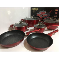 BN-335 (2)-Набір каструль і сковорода 2.5 л 4.5 л 6.5 л; 28см червоний (2 шт./яй)