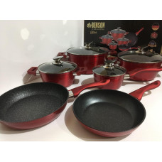 BN-335 (2)-Набір каструль і сковорода 2.5 л 4.5 л 6.5 л; 28см червоний (2 шт./яй)