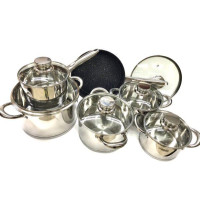 BN-249 (2)-Набір каструль неірж 12 пр силікон.ручки 2,1 л; 2,1л; 2,9л; 3,9л; 6,5 л +сковорода