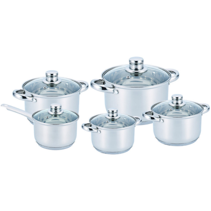 Набір каструль неірж 10 пр 2,1 л; 2,1л; 2,9л; 3,9л; 6,5л BN-207 (2 шт/ящ)