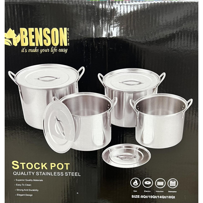 Набір посуду неіржавка (Stock Pot) 8 пр 7,5 л,9,5л, 13 л, 17 л BN-289 (4 шт./ясть)